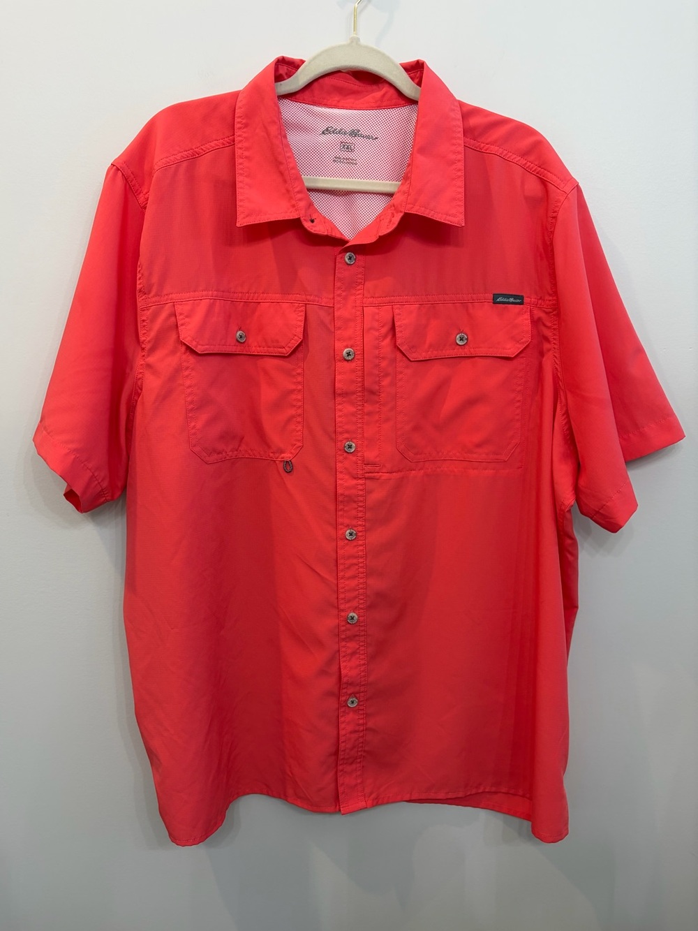 Eddie Bauer Men's Woven Short Sleeve Tech Shirt Size XXL Coral Vented